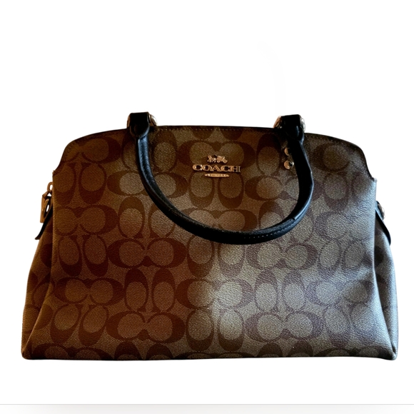 Vintage Coach Signature Satchel Brown Black Leather Trim - Picture 1 of 6